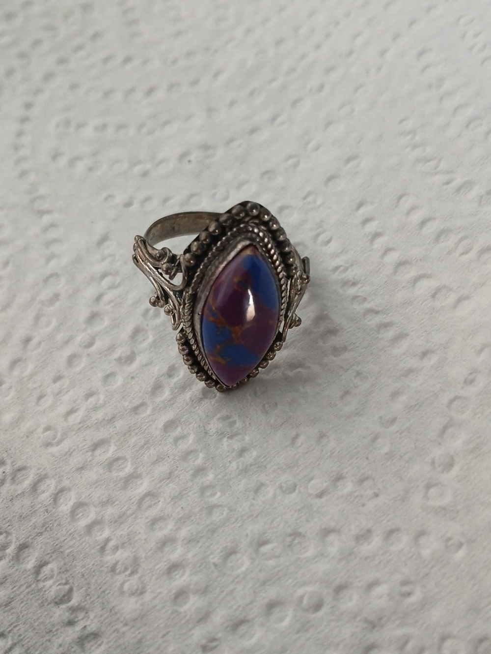 Silver Marquise Ring with Purple and Blue Stone Silver.
